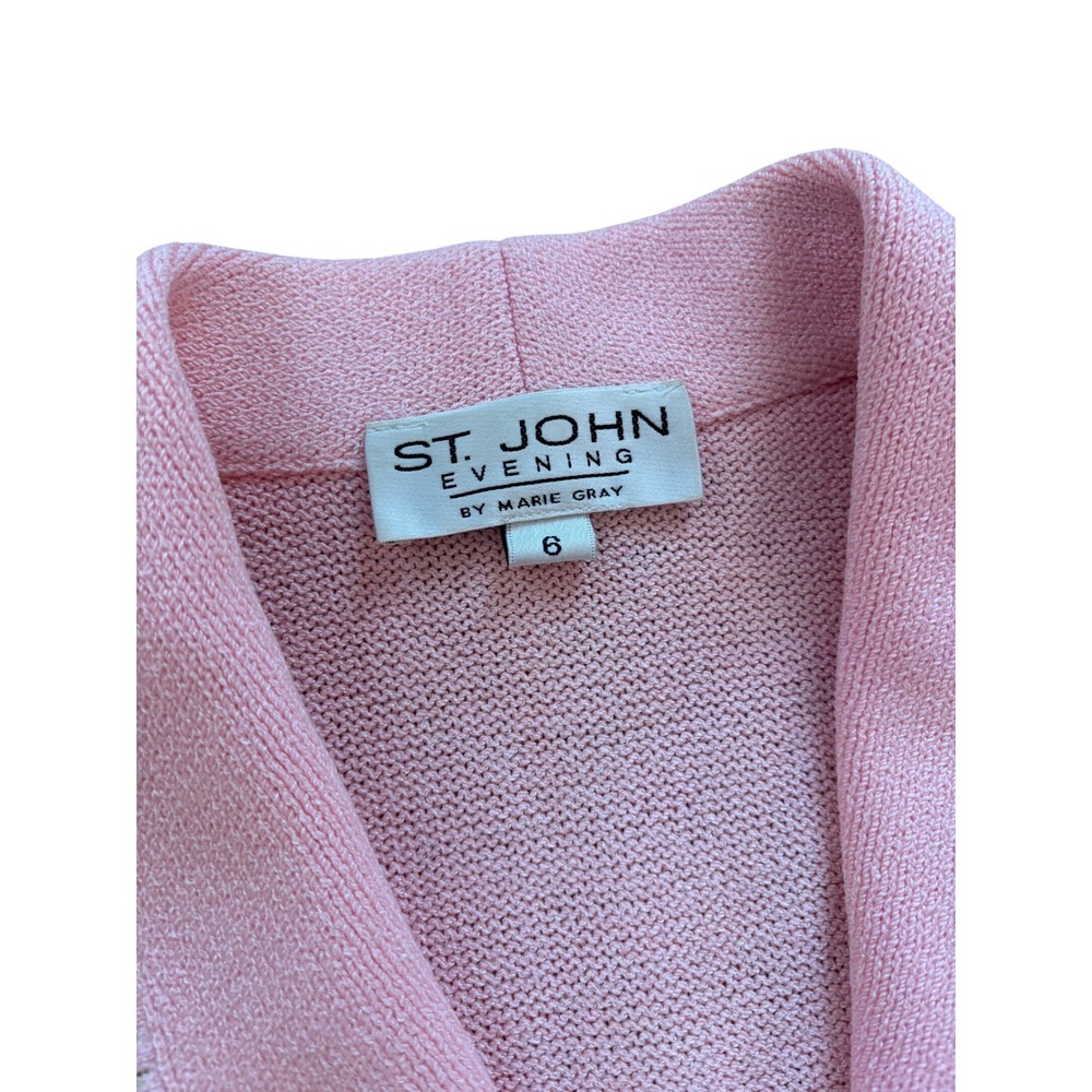 St. John Evening Marie Gray Pink Knit Skirt Suit Rhinestone Trim Blazer Set 6 - Picture 13 of 13